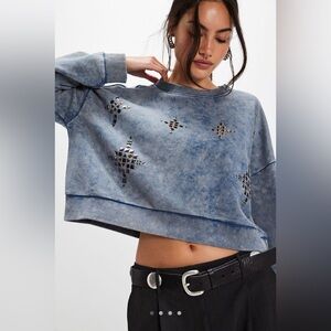 OneTeaspoon Cropped Star Studded Sweatshirt